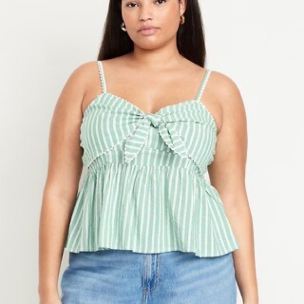 Old Navy Mint Green Striped Tie-Front Peplum Cami